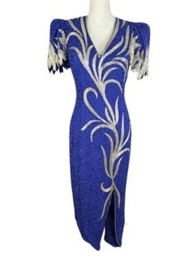 Women’s Beaded Bodycon Evening Gown Open Back Size 4